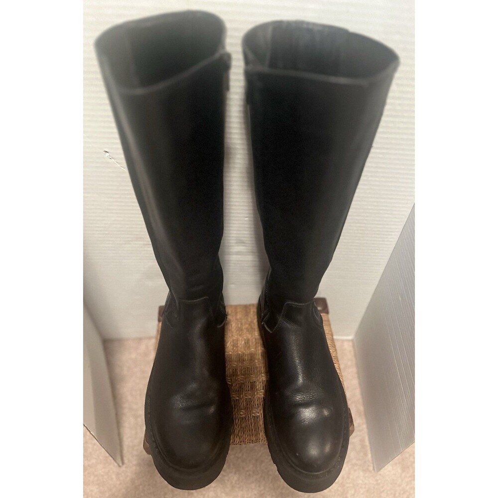 Steve Madden Rex Black Leather Platform Boots Womens 8 Black Wednesday Adams Y2K - Picture 4 of 10